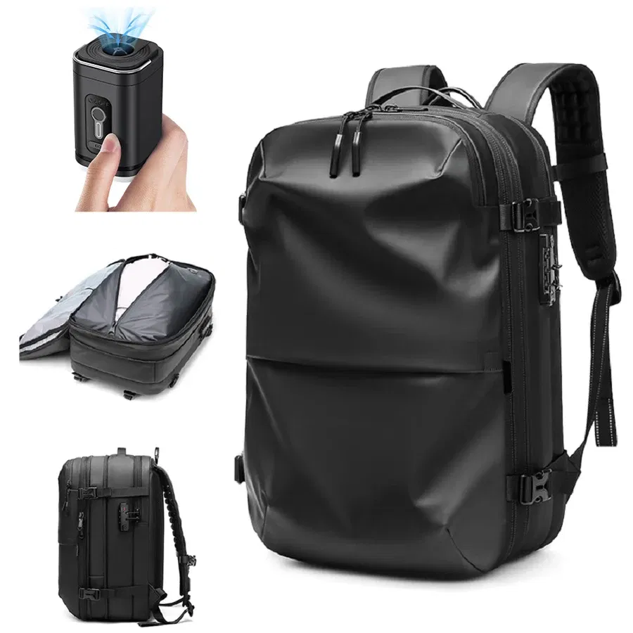 Color: Burgundy - Men Travel Backpack vacuum compression 17 inch Laptop Backpack Business Large Capacity school Backpack Expanded Hiking backpack