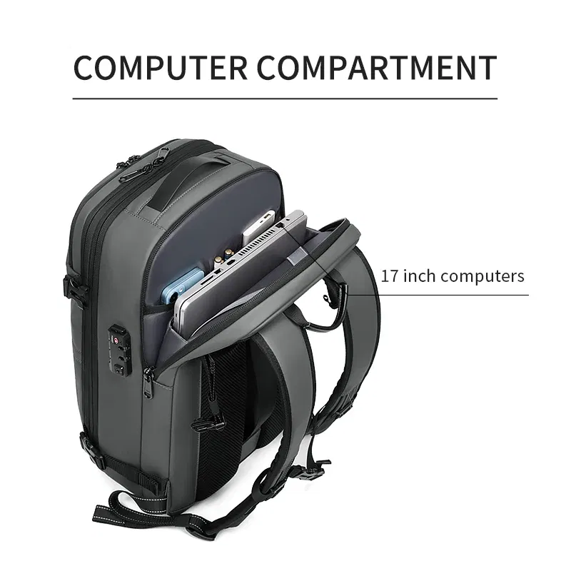 Color: Burgundy - Men Travel Backpack vacuum compression 17 inch Laptop Backpack Business Large Capacity school Backpack Expanded Hiking backpack