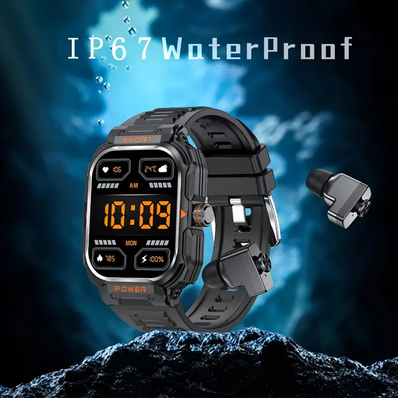 2024 New 2.01 Inch Full Touch HD Screen Metal Alloy Body, TWS Sports Earbuds + Outdoor IP67 Waterproof Smartwatch 2-in-1, 345mAh Battery Long Life, Support Can Be Dial, NFC Unlock, Multiple Sports Data Tracking, Message Notification, Remote Shutter And Ot