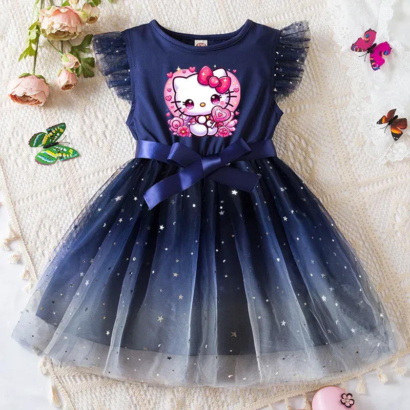Color: Red, Kid Size: 2T - Hello Kitty Girls Sequin Tutu Dress with Bow Flutter Sleeves Summer Princess Party Outfit for Toddler Kids 2-6 Years