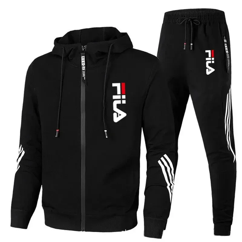 Color: Beige, Size: L, Ships From: CHINA - Men's spring and Fall outdoor zipper jacket + sweatpants jogging set Casual basketball fitness two-piece set