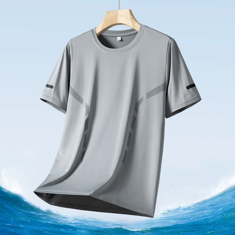 Color: Mint, Size: M - Men's Silk Ice Round Collar T-shirt, Simple Running Fitness Suit, Breathable Thin T-shirt, Quick Dry T-shirt, Summer