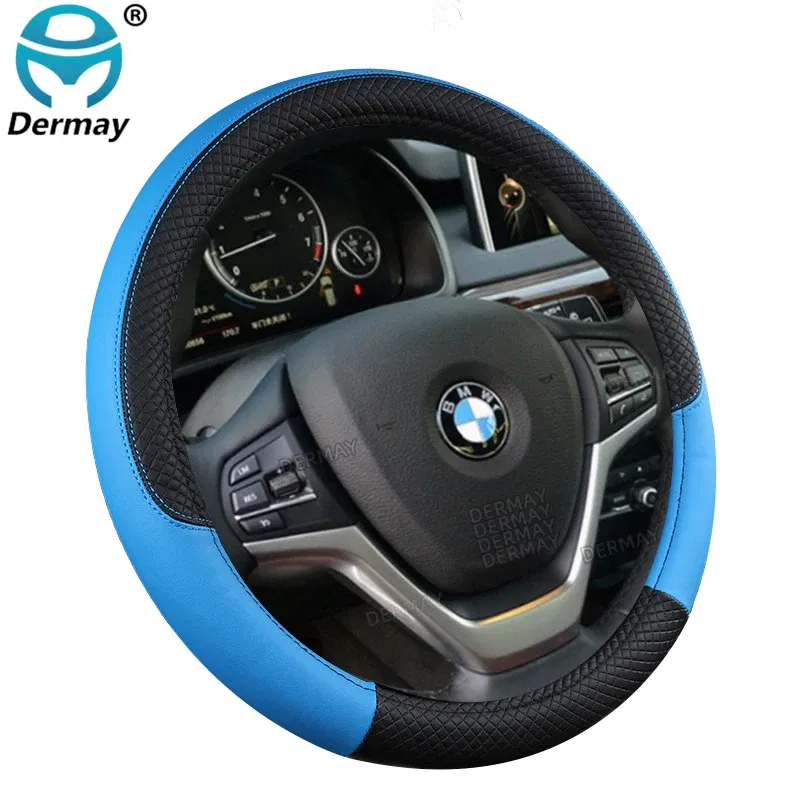 Color Name: Brown - 9 Color Sport Auto Steering Wheel Covers Anti-Slip Leather Car Steering-wheel Cover Car-styling Anti-catch Holder Protor