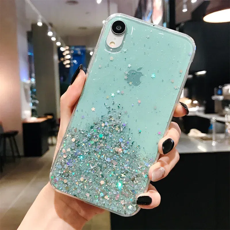 Color: green, Compatible-Phone Models: For iPhone 15 Pro - 16 Pro Max, Epoxy Resin Case, iPhone 15 Case with Sequins, Epoxy Case, iPhone 14 Case, Glitter Girls Designs, 13 Pro Max, 15Pro