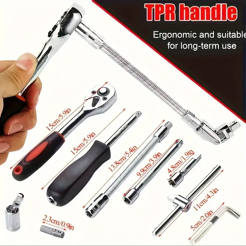 Ultimate 46pcs Socket & Ratchet Wrench Set - Includes Drill Sockets, Extension Bars & Storage Case For Home And Auto Repairs