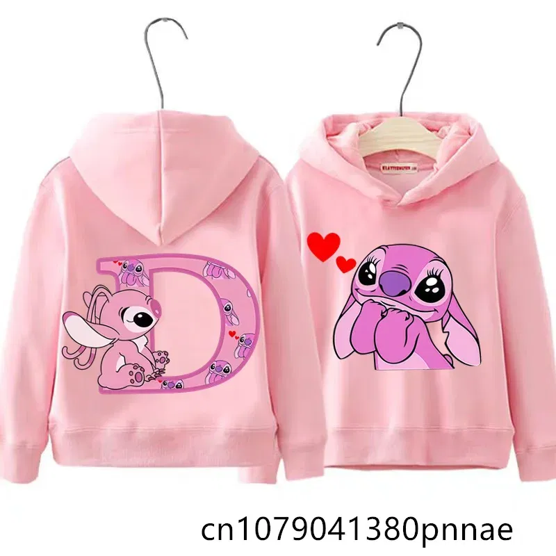 Color: Gold, Kid Size: 3M - Girls Boys Lilo and Stitch Sportswear Hoodies Casual Fashion Sweatshirts Angel Letter AZ Anime Autumn/Winter Hoodie Kids Hoodies