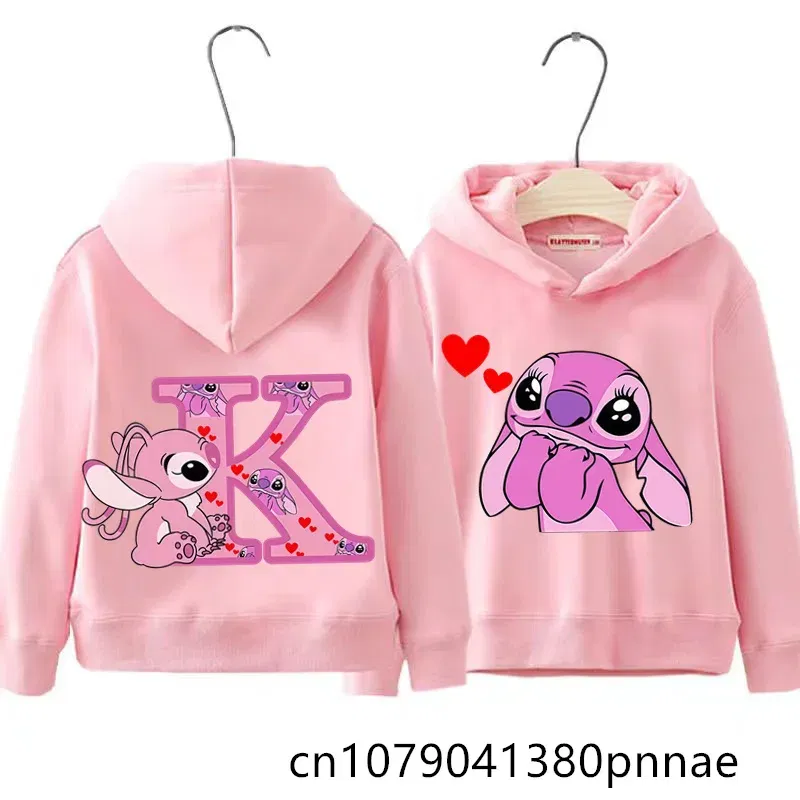 Color: Gold, Kid Size: 3M - Girls Boys Lilo and Stitch Sportswear Hoodies Casual Fashion Sweatshirts Angel Letter AZ Anime Autumn/Winter Hoodie Kids Hoodies