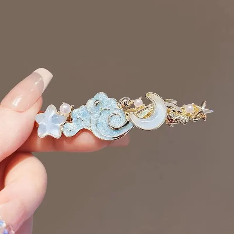 Color: Blue - Dreamy Blue Fishtail Starfish Glaze Duckbill Clip Women Forehead Bangs Barrettes Alloy Side Clip Super Fairy Hair Accessories