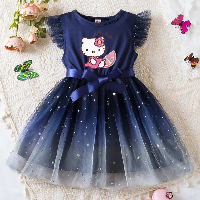 Color: Yellow, Kid Size: 2T - Hello Kitty Girls Sequin Tutu Dress with Bow Flutter Sleeves Summer Princess Party Outfit for Toddler Kids 2-6 Years