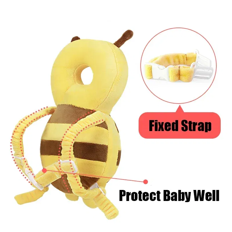 Color: black - Head Back Protector Baby Protect Pillow Learn Walk Headgear Prevent Injured Safety Pad prevention Fall Cartoon Bee Kids Pillows