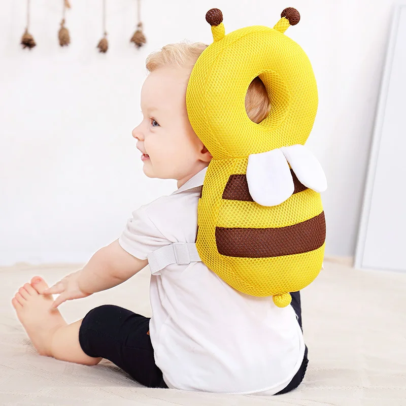 Color: black - Head Back Protector Baby Protect Pillow Learn Walk Headgear Prevent Injured Safety Pad prevention Fall Cartoon Bee Kids Pillows