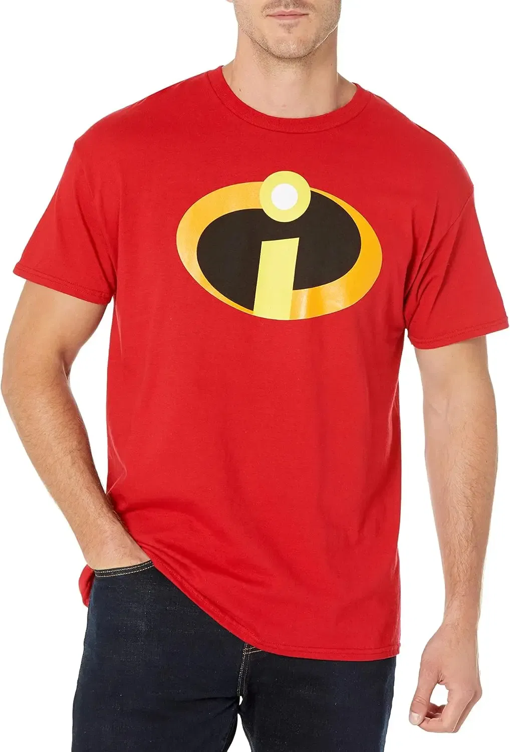 Color: Red, Size: 4XL - Disney Pixar The Incredibles Logo Symbol Costume T-Shirt