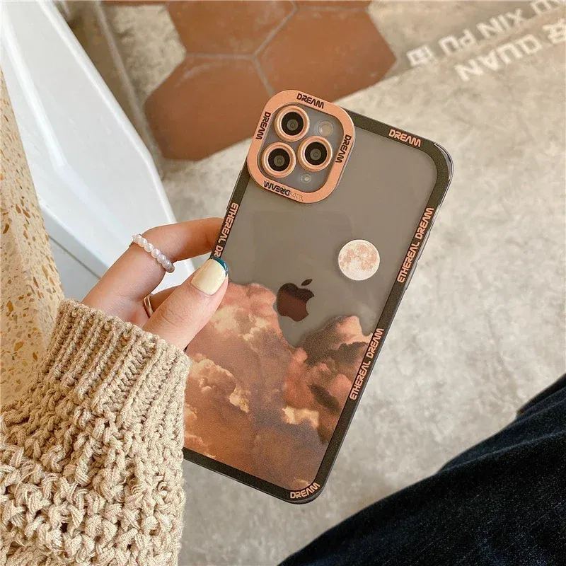 Color: Gold, Material: PE - Retro INS Sunset Sky Clouds Moon Pattern Case For Samsung Galaxy S10 S20 S21 S22 S23 S24 FE Plus Ultra Note 20 Shockproof Cover