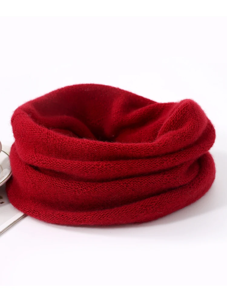 Color: wine red, Size: One Size - 100% Merio Wool Neck Warmer Women Winter Warm Fashion Hollow Out Cover Tube Scarf Ear Face Mask False Collar Autumn Headband