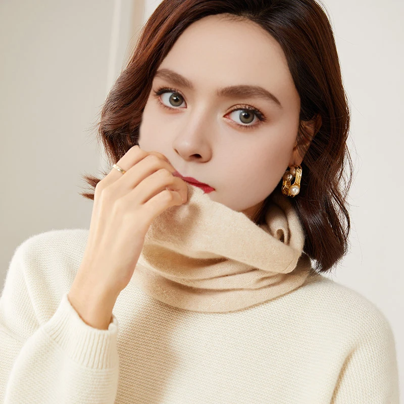 Color: wine red, Size: One Size - 100% Merio Wool Neck Warmer Women Winter Warm Fashion Hollow Out Cover Tube Scarf Ear Face Mask False Collar Autumn Headband