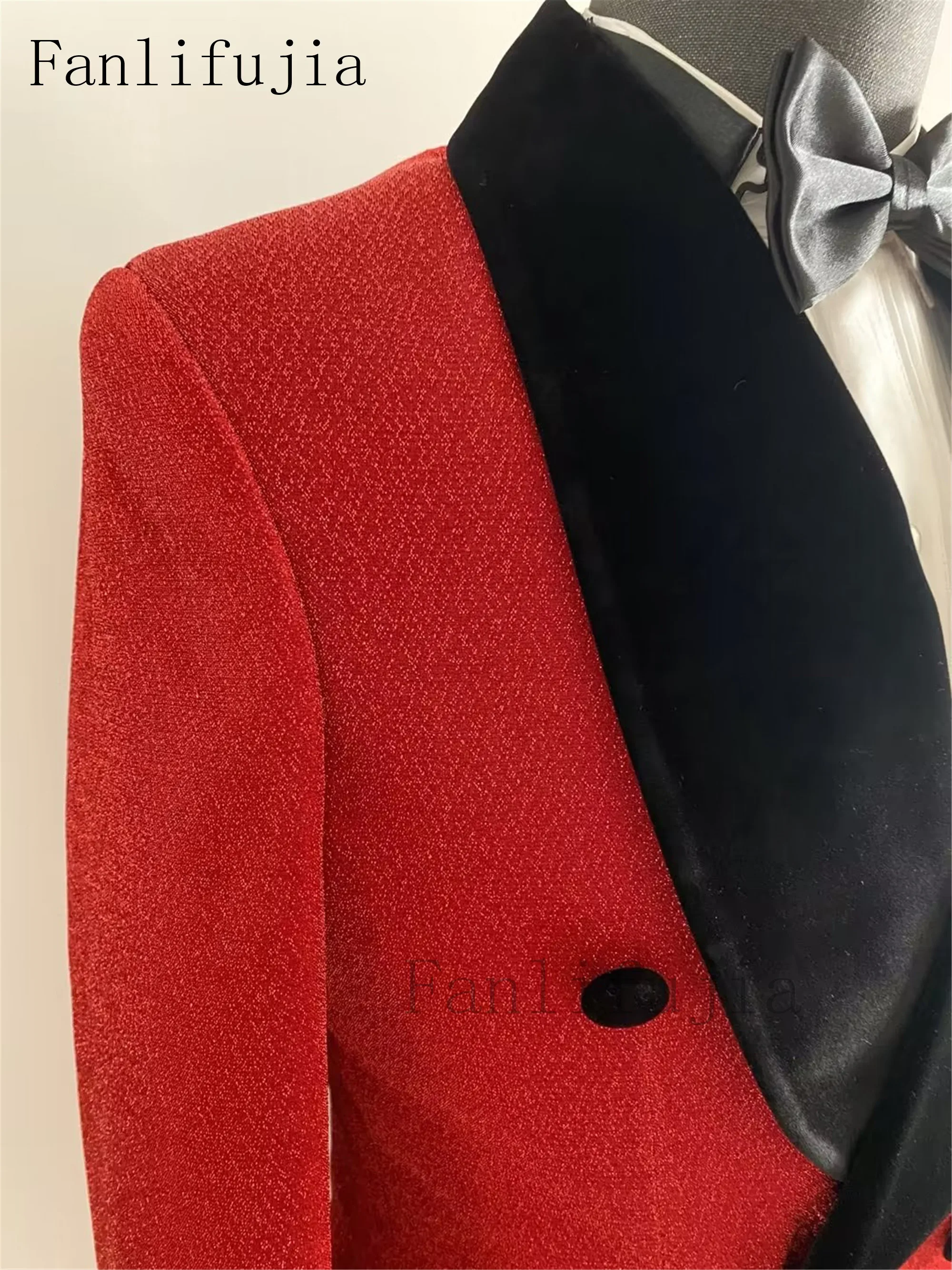 Color: black, Size: XL - Fanlifujia Luxury Red Glitter Suits Men Groom Wedding Tuxedo Double Breasted Blazer Formal Evening Party Prom Dress 2 Pieces Set
