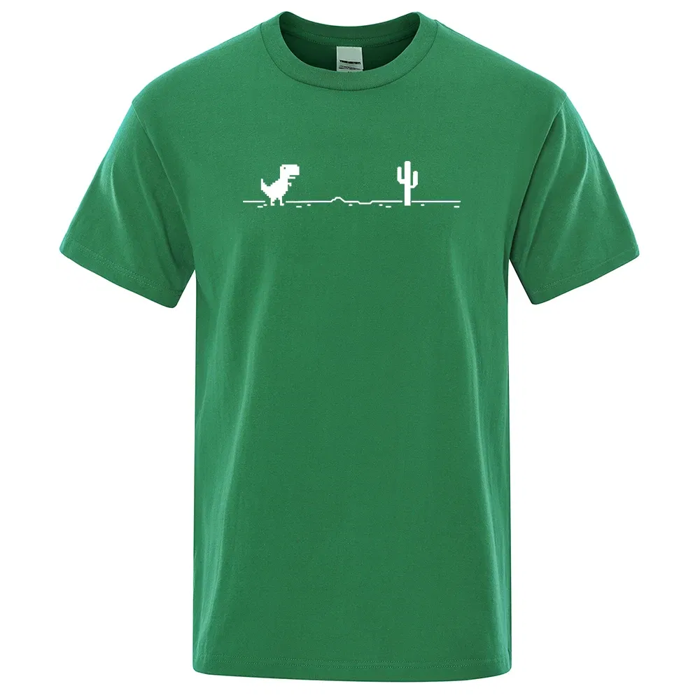 Color: Gold, Size: S - Mens T-shirts Printed Dinosaur Cactus Funny Tops Summer Cotton T-shirt for Men Casual O-Neck Tee Shirts Streetwear Basic Top