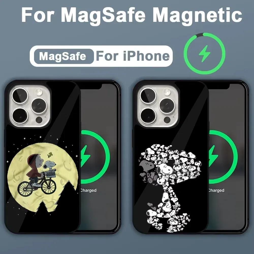 Color: SKY BLUE, Material: Nylon - Anime Cartoon-S-Snoopy-s Phone Case For iPhone 16,15,14,13,12,11,Plus,Pro,Max,Mini Magsafe Magnetic Wireless Charging