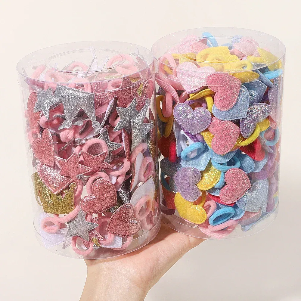 Color: camel - 10pcs Love Star Kids Hair Loop No Harm Hair Towel Loop Head Rope Cartoon Ponytail Holder Rubber Band Girls Hair Accessories
