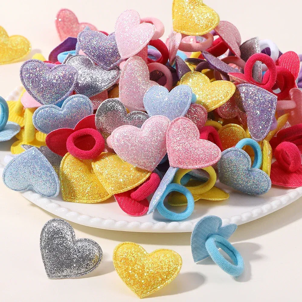 Color: camel - 10pcs Love Star Kids Hair Loop No Harm Hair Towel Loop Head Rope Cartoon Ponytail Holder Rubber Band Girls Hair Accessories