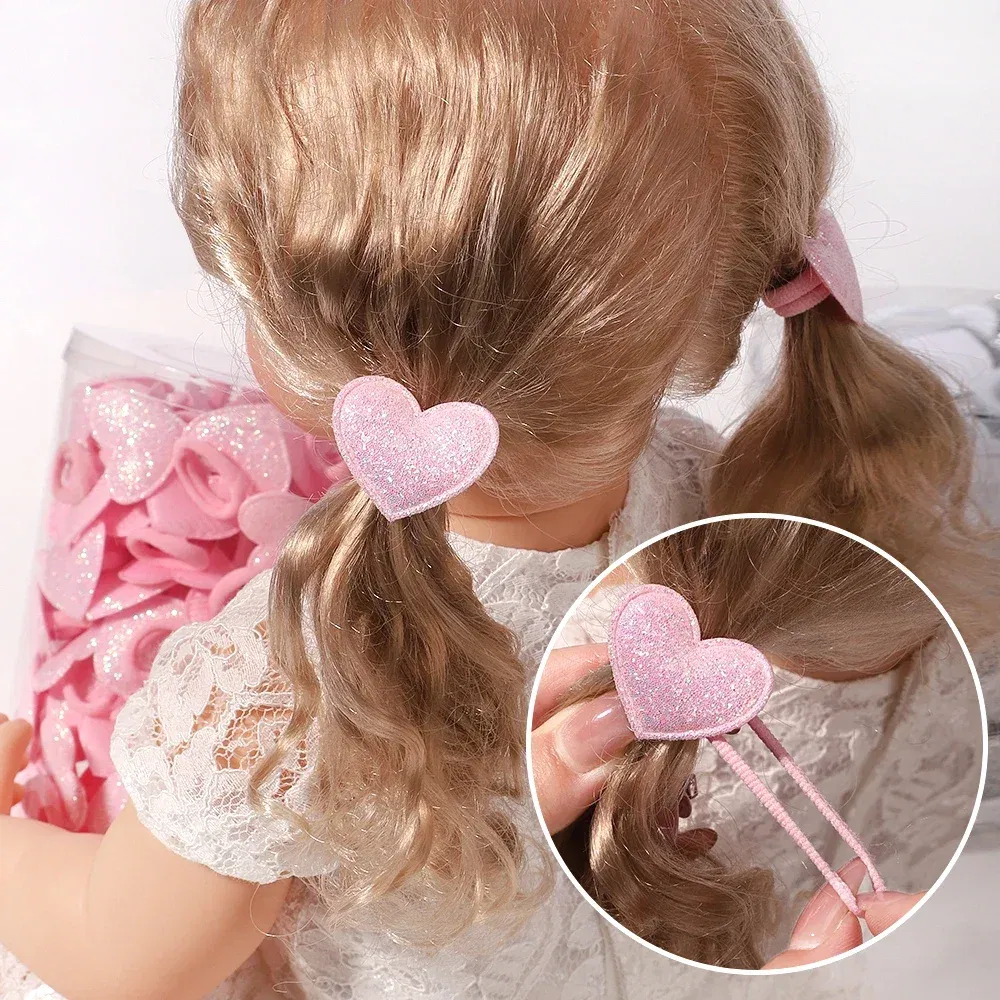 Color: camel - 10pcs Love Star Kids Hair Loop No Harm Hair Towel Loop Head Rope Cartoon Ponytail Holder Rubber Band Girls Hair Accessories