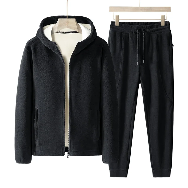 Color: Blue, Size: 4XL - Plus Size 7xl 8xl Men's 2pcs Tracksuit Sets Winter Warm Polar Fleece Liner Jacket+pants Set Men Casual Thick Sportswear Clothes