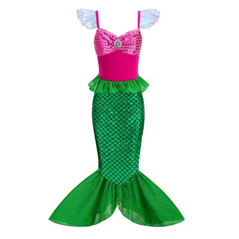 Color: Brown, Kid Size: 2T - Disney Little Mermaid Ariel Costumes for Girls Princess Dress Cosplay Halloween Carnival Kids Birthday Party Dress Up Clothing