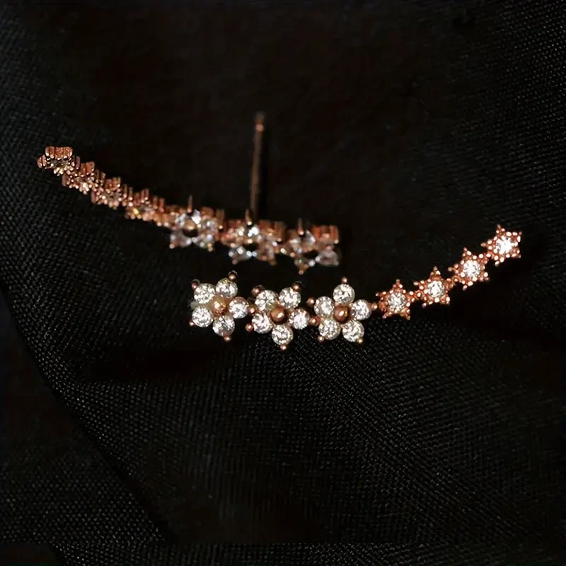 Elegant Fashion Single Row Flower And Star Stud Earrings