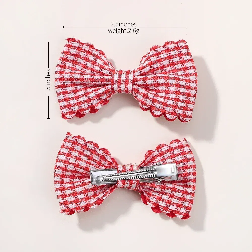 Color: Dark Grey - 2Pcs/Set Solid Color Kids Bows Hair Clips for Baby Girls Handmade Plaid Bowknot Hairpin Barrettes Photograph Hair Accessories