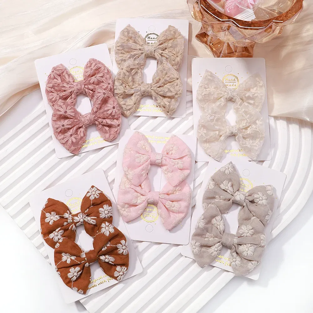 Color: Dark Grey - 2Pcs/Set Solid Color Kids Bows Hair Clips for Baby Girls Handmade Plaid Bowknot Hairpin Barrettes Photograph Hair Accessories
