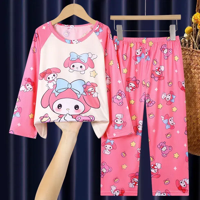 Color: SKY BLUE, Kid Size: 4T - 2pcs/set New Children Pyjamas Minnie Elsa Duck Cartoon Girls Sets Kid Home Wear boys and girls Travel Casual Sleepwear Suit