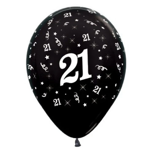Balloons Age 21 Black Metallic  - Pack of 6