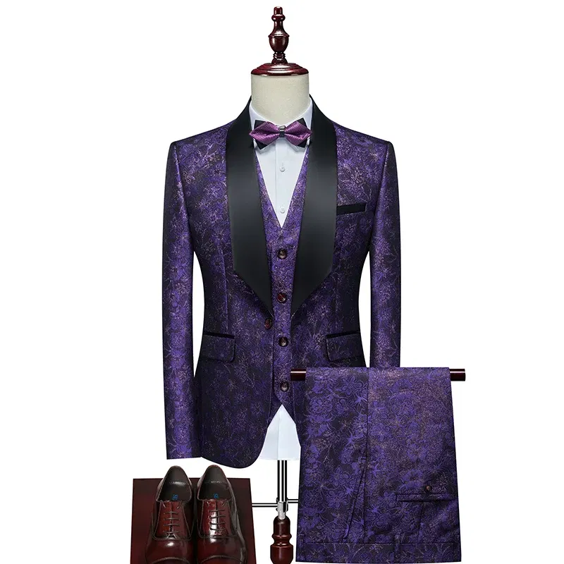 Color: Gold, Size: XL - Men's Evening Dress Bridegroom Suit British Wedding Business Casual Fashion Three-piece Set with Vest And Trousers Sizes M-6XL