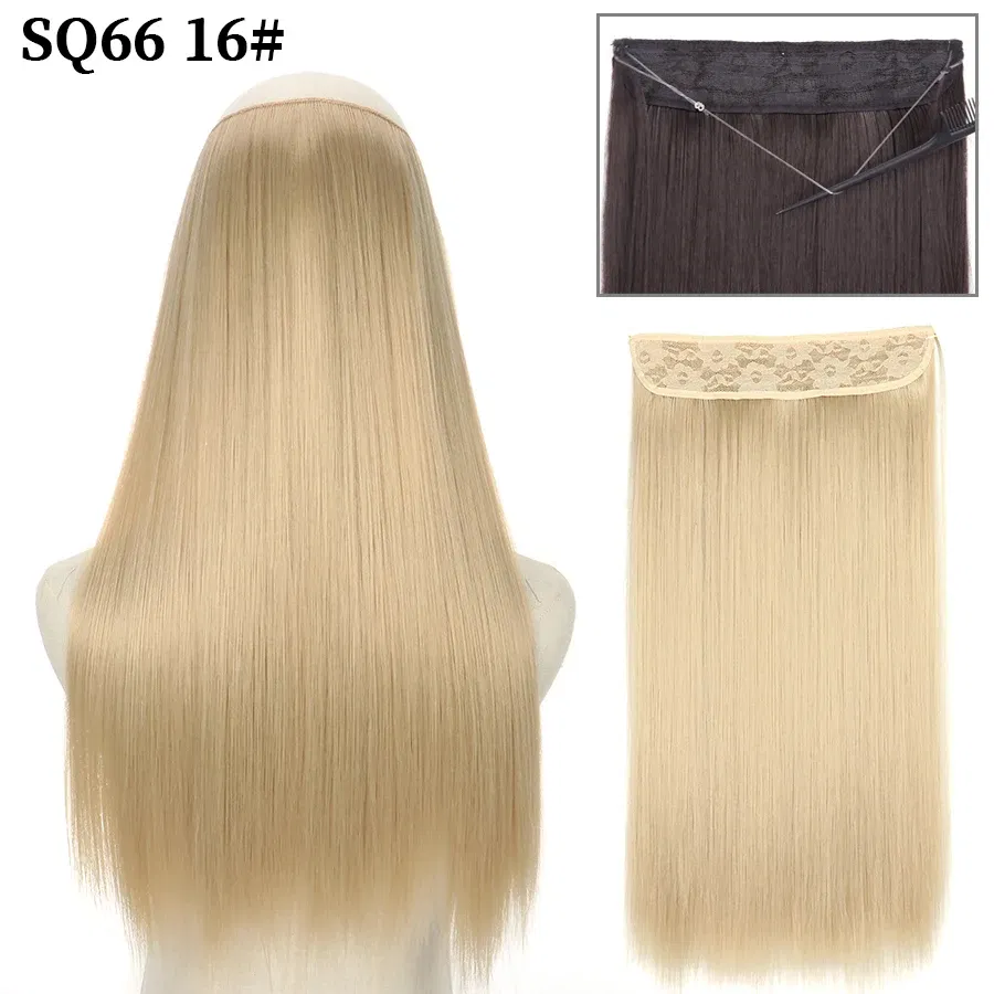 Color: #31, Stretched Length: 22inches, Ships From: CHINA - Synthetic Natural Wavy No Clip Fish Line Invisible Hair Extensions Mixed Color Blonde Black Artificial False Hair Piece ForWomen