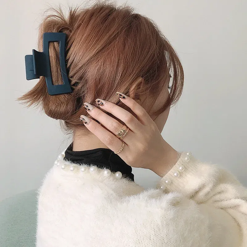 Color: Dark Grey - Korean Large Claw Clips Women Plastic Claw Clips Black Matte Clip Hair Claw Non-slip Crab Hairpins Fashion Beach HairAccessories
