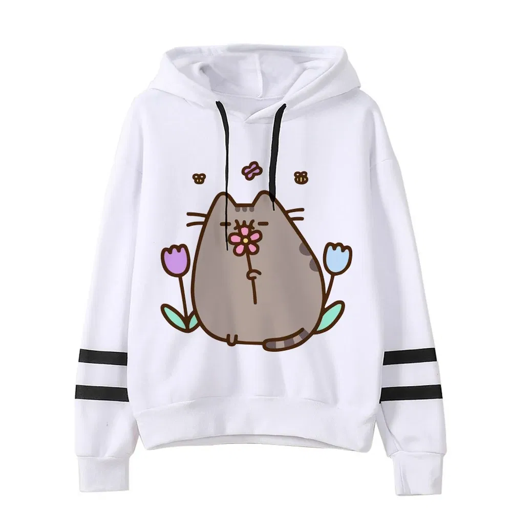 Color: SKY BLUE, Size: S - Women Ullzang Cute Cat Funny Cartoon Sweatshirt Pusheen Cat Kawaii Harajuku Korean Style Hoodies Graphic Fashion Hoody Female