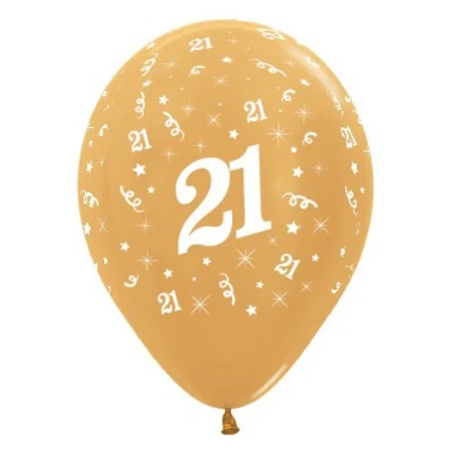 Balloons Age 21 Gold Metallic  - Pack of 6