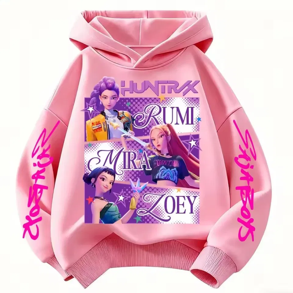 Color: black, Kid Size: 4 - Cartoon Hoodie for Boys and Girls KPop Demon Hunter Rumi Derpy Warm and Thick, Fashionable Casual Top, Printed Purple Sweatshirt