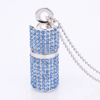 Color: Blue, Capacity: 16GB - JASTER Crystal cylindrical USB Flash Drive fashion metal diamond pen driveu disk pendrive 4GB 8GB 16GB 32GB 64GB memory stick