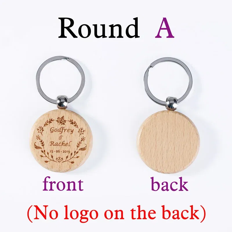 Color: black - 2024 Custom Logo Blank Round Rectangle Wooden Key Chain DIY Promotion Wood Keychains Wedding Gift