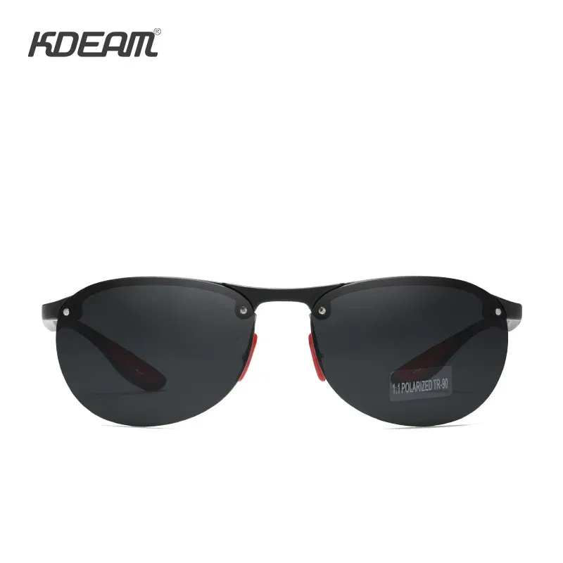 Lenses Color: green - KDEAM Rimless Oval Men's Sunglasses Polarized TR90 Material Frame TAC Polarization Lense Soft Rubber Foot Cover