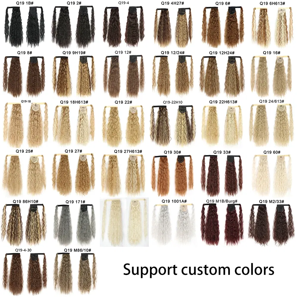 Color: Bug, Stretched Length: 22inches - Synthetic Long Corn Wavy Ponytail Hairpiece Wrap on Hair Clip Ombre Brown Blonde Hair Extensions Pony Tail