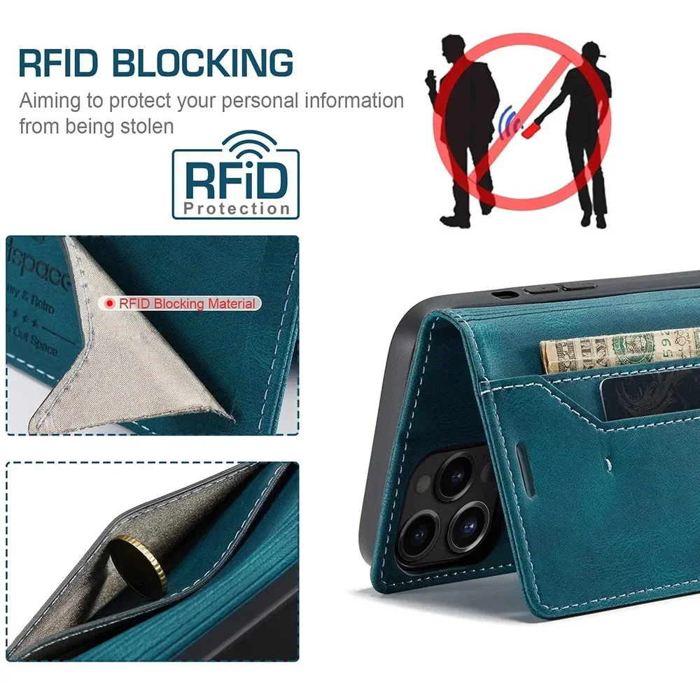 Color: Red, Material: Genuine leather - Leather Cases for IPhone 16 15 14 13 12 11 Pro Max XR XS Max 8 7 6s Plus SE 2022 2020 Wallet Folio Flip Cover Rfid Blocking