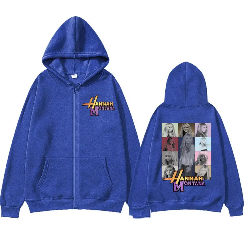 Color: GRAY, Size: S - New Hannah Montana Logo Zipper Hoodie Miley Cyrus The Eras Tour Men Women Jacket Sweatshirt Fashion Aesthetic Trend Zip Up Hoody