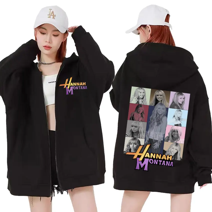Color: GRAY, Size: S - New Hannah Montana Logo Zipper Hoodie Miley Cyrus The Eras Tour Men Women Jacket Sweatshirt Fashion Aesthetic Trend Zip Up Hoody