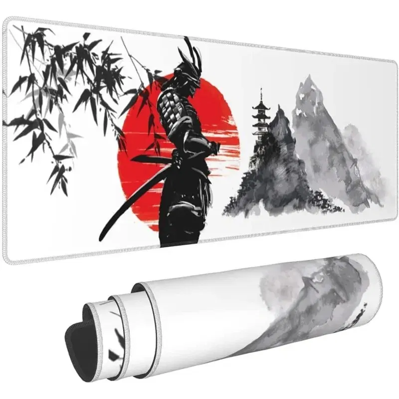 Size: XXL - Japanese Samurai Tree Sun Mouse Pad Gaming XL New Computer Home Mousepad XXL Desk Mats Natural Rubber Office Anti Slip