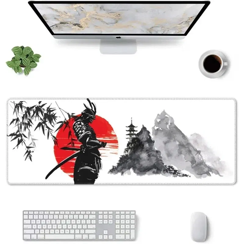 Size: XXL - Japanese Samurai Tree Sun Mouse Pad Gaming XL New Computer Home Mousepad XXL Desk Mats Natural Rubber Office Anti Slip