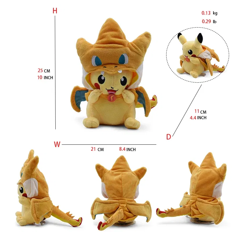 Color: LightCoral - Cos Eevee Pikachu Cosplay Plush Toys Pikachu Peluche Lucario Stuffed Animal Doll Collectible Gift,Cartoon 20-30CM