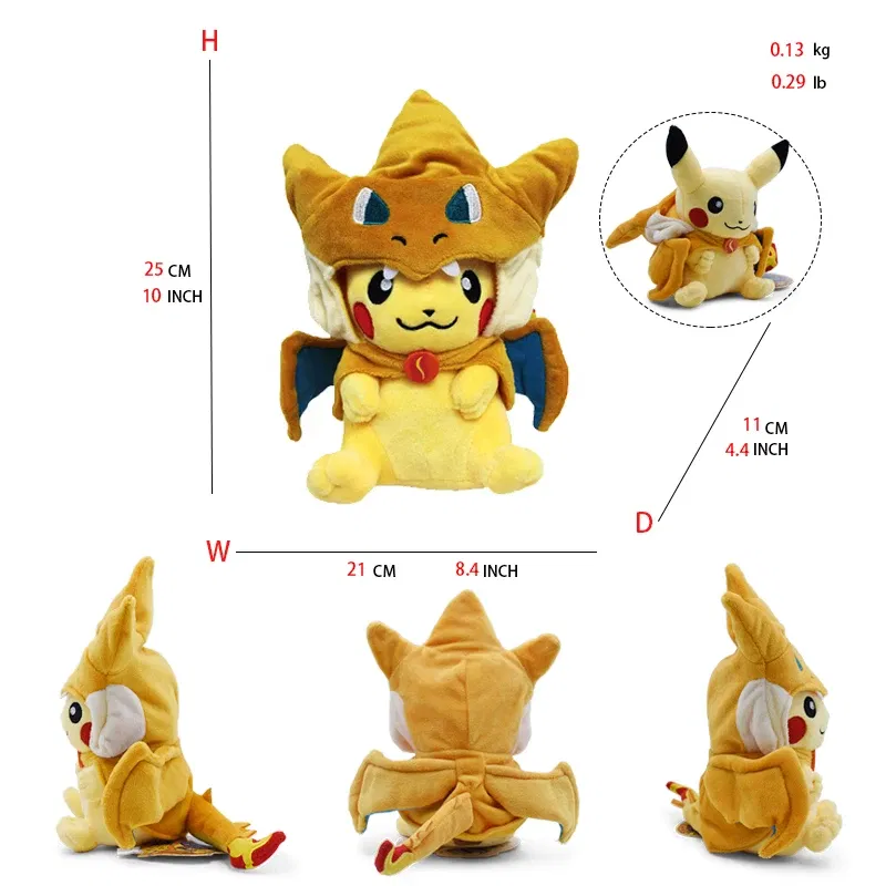 Color: LightCoral - Cos Eevee Pikachu Cosplay Plush Toys Pikachu Peluche Lucario Stuffed Animal Doll Collectible Gift,Cartoon 20-30CM