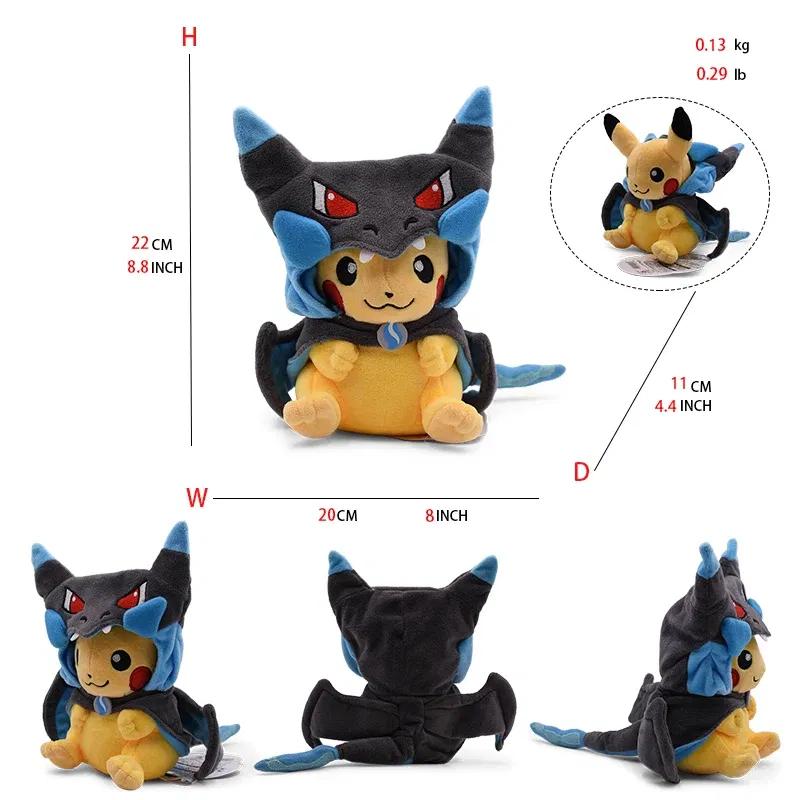 Color: LightCoral - Cos Eevee Pikachu Cosplay Plush Toys Pikachu Peluche Lucario Stuffed Animal Doll Collectible Gift,Cartoon 20-30CM